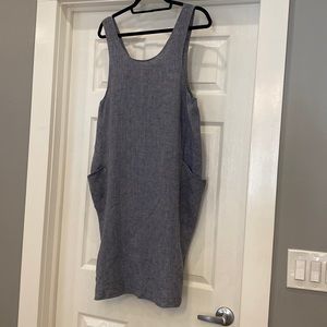 Flax Designs Linen Chambray Sleeveless Dress S Blue